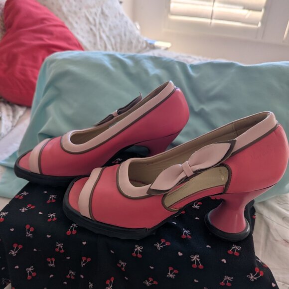 John Fluevog Vintage BEBE Heels Pretty Pink With Light Pink Bows Size 10 - Picture 13 of 14